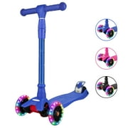 Shininglove Foldable Scooter for Kids, 3 Wheel Kick Scooter for Boys Girls 3-10 Yrs with Light up Wheels and Extra Wide Deck, Blue